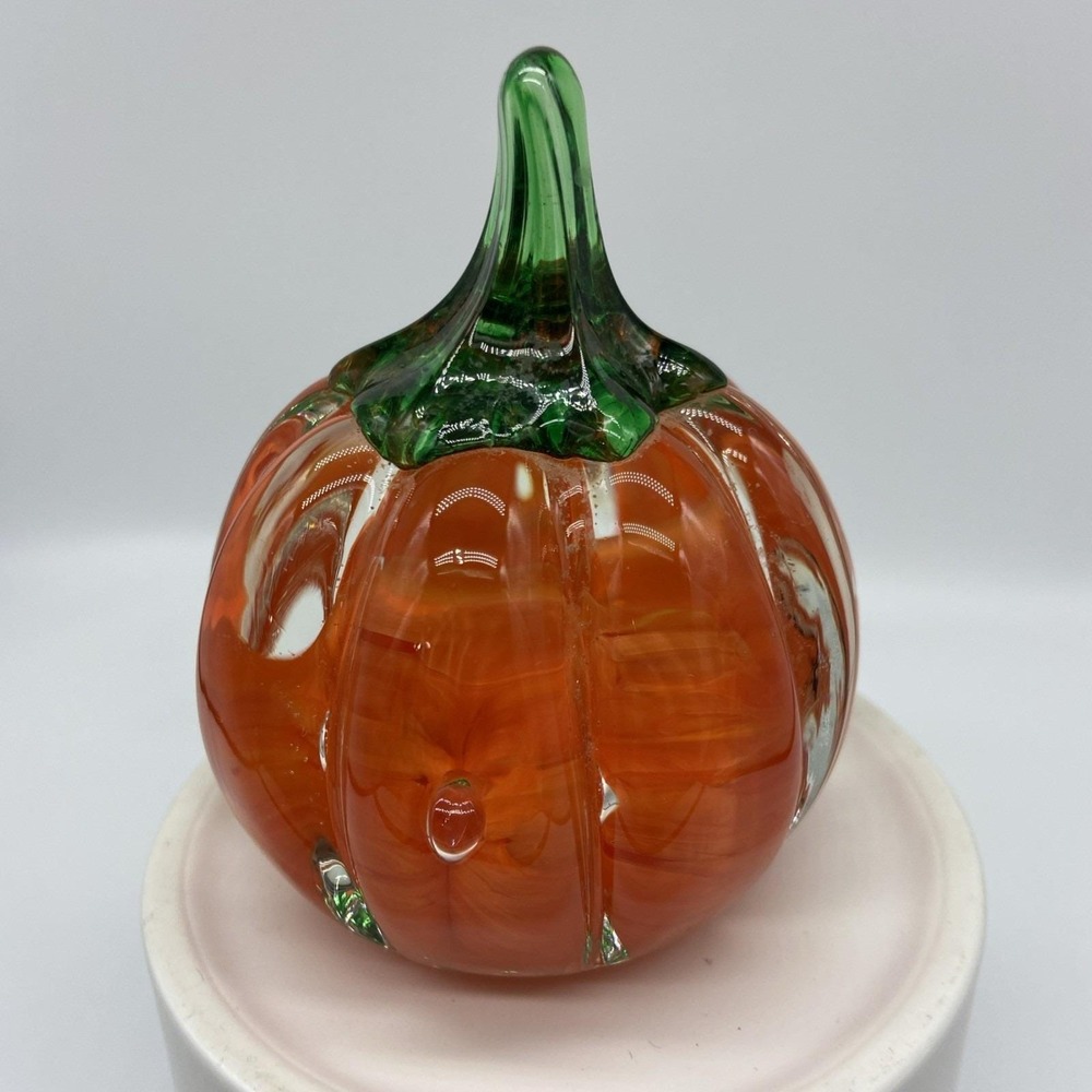 Joe Rice Pumpkin Glass Paperweight 1996 Orange Controlled Bubbles Very Pretty